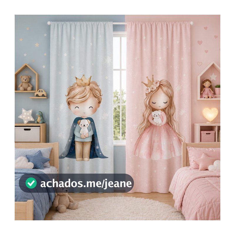 Cortina Infantil Príncipe e Princesa Luxo Quarto Menino e Menina Decorativa