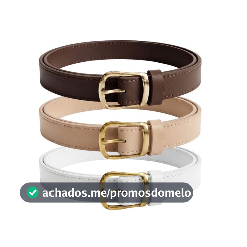 KIT 3 e 2 Cintos Plus Size Feminino Elegante Fivela Dourada Moda Primavera PP ao G3 2.2cm  - Luana