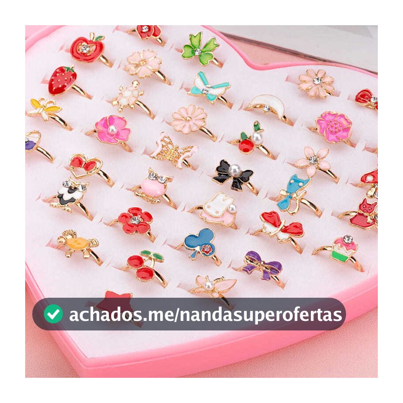 Kit Ate 36 Anéis Infantil Menina anel Modelo Ajustável Sortidos Colorido