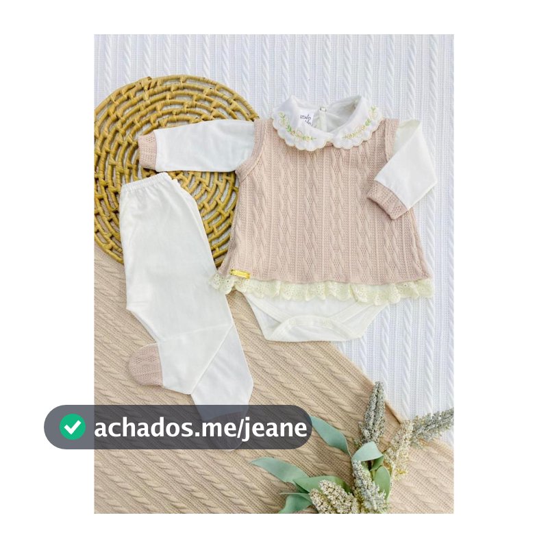 Conjunto de Pagão Feminino 3 Peças  Mundo Colorido Vestidinho em Tricô Body e Mijão RN (0 a 2 meses)