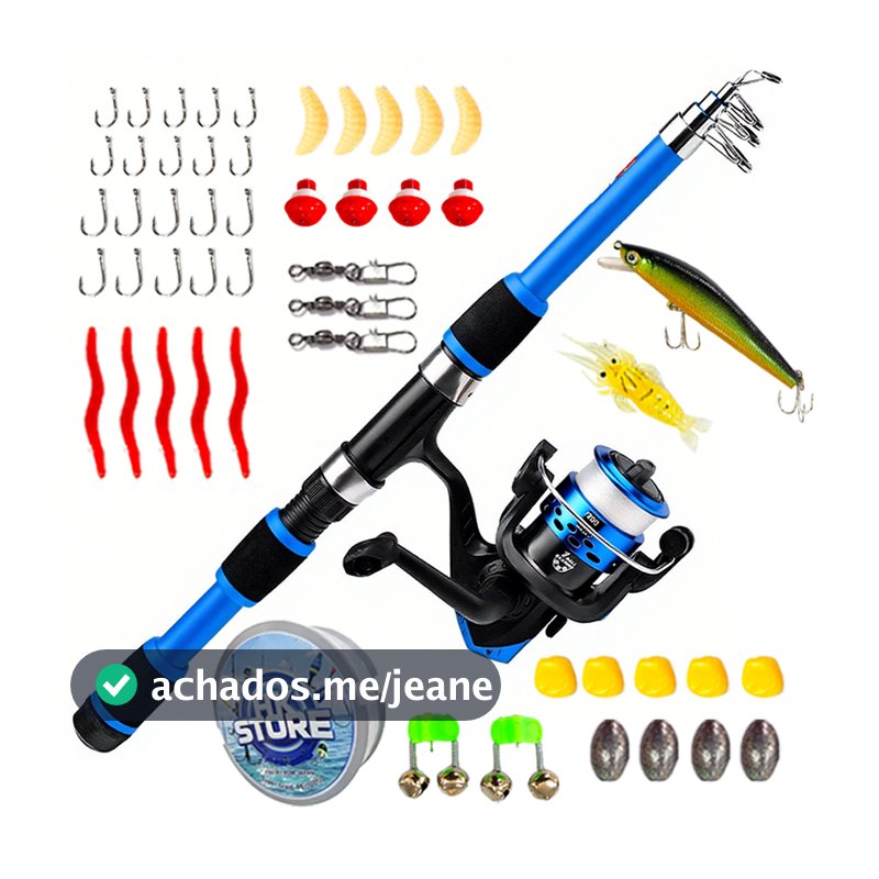De Pesca Completo 1 Vara Telescópica 12 Libras + 1 Carretel Com Linha-Acessórios Iscas , Ganchos , Chumbadas