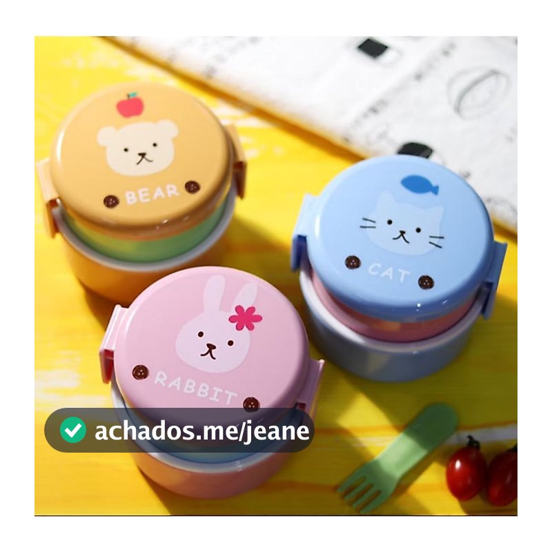 Marmita/Lancheira Dupla redonda 540ml + garfo - Infantil Animais