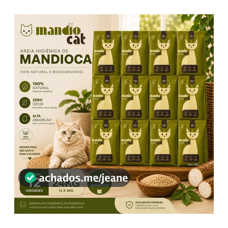 Areia Gato Mandiocat Mandioca Biodegradavel Natural gatos graos finos 24KG
