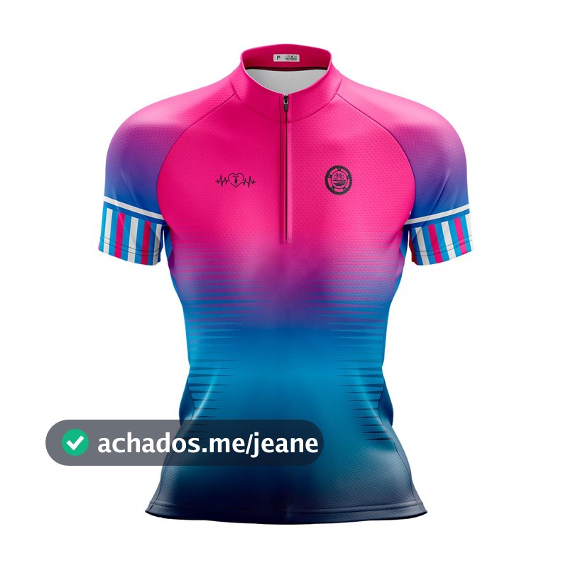Camisa Ciclismo Feminina Dry Fit com Proteção UV Bike MTB Speed Pro Tour Degradê Rosa e Azul