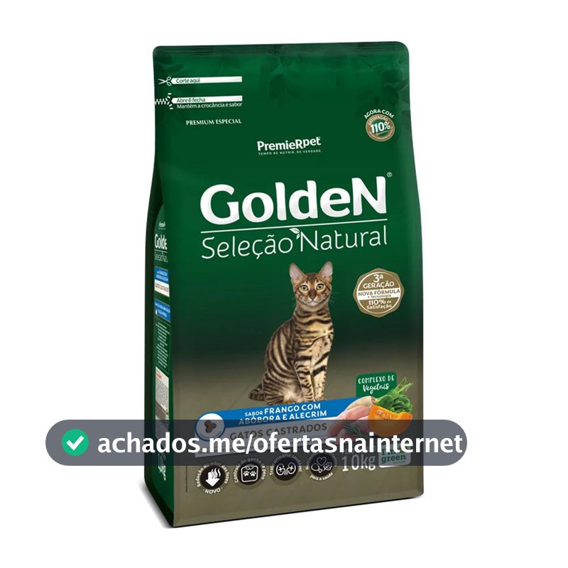 Ração Golden Seleção Natural Gatos Castrados Frango Abóbora e alecrim 10kg