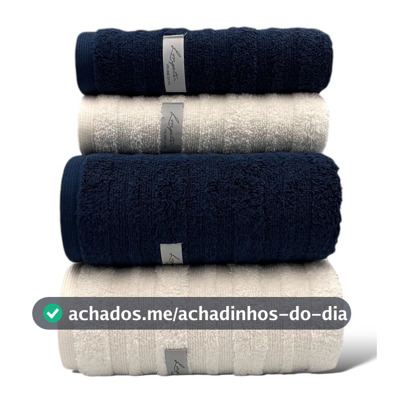 Jogo de 4 Toalhas de Banho e Rosto Super Grossa Macia 100% Algodão Gramatura 600g Volume Extra
