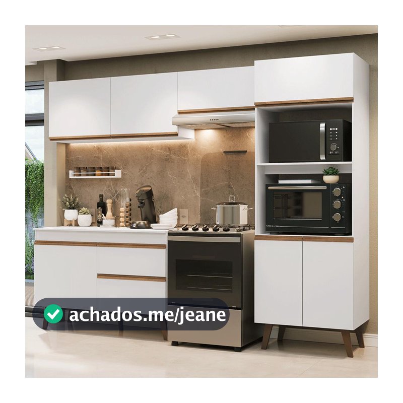 Armário de Cozinha Completa 260 cm Branco Pieta Madesa 02