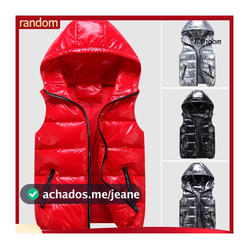 [RAN] Mulheres Homens Inverno Cor Brilhante Colete De Casaco Com Capuz Bolsos Sem Mangas Design Zipper