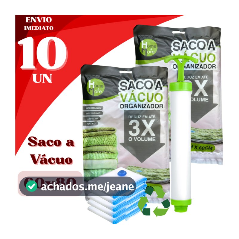 Kit 10 Sacos a Vácuo Reutilizáveis 60x80cm Reduz Volume em até 80% Para Viagem e Guarda-Roupas