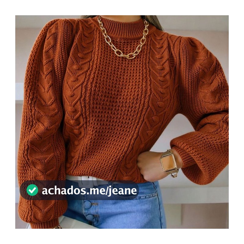 Blusa Feminina Novidade Tricot Pipoca Frio Manga Bufante Moda Blogueira Inverno Tricô
