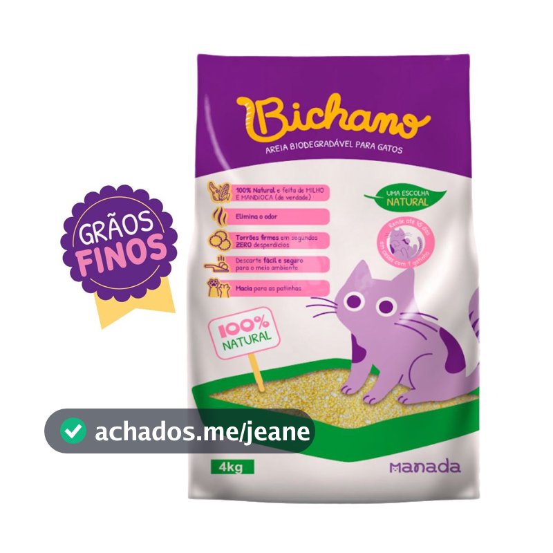 Areia Biodegradável Bichano Para Gatos Cat Grãos Finos 4kg Bio Milho e Mandioca Grão Fino Manada