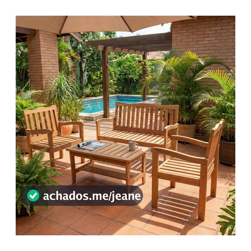 Conjunto para Jardim de Madeira Eucalipto 4 Peças sem Almofada Nature Yescasa Marrom/Amadeirado Nature