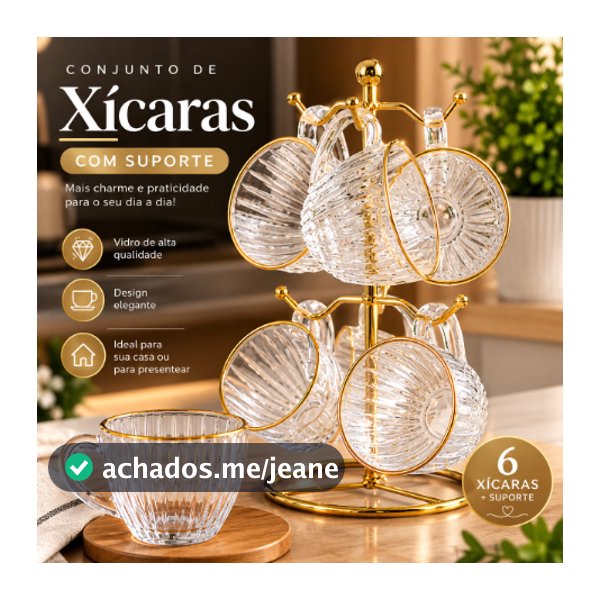 Jogo de Xícaras para Café 90ml Melina com Suporte Dourado
