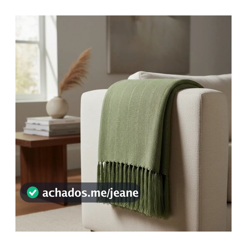 Manta Verde Oliva Pra Sofá Cama Quadriculada Luxo Com Franjas Xale Decorativa 1.80X.1.20 m 100% Algodão Tear Mineiro