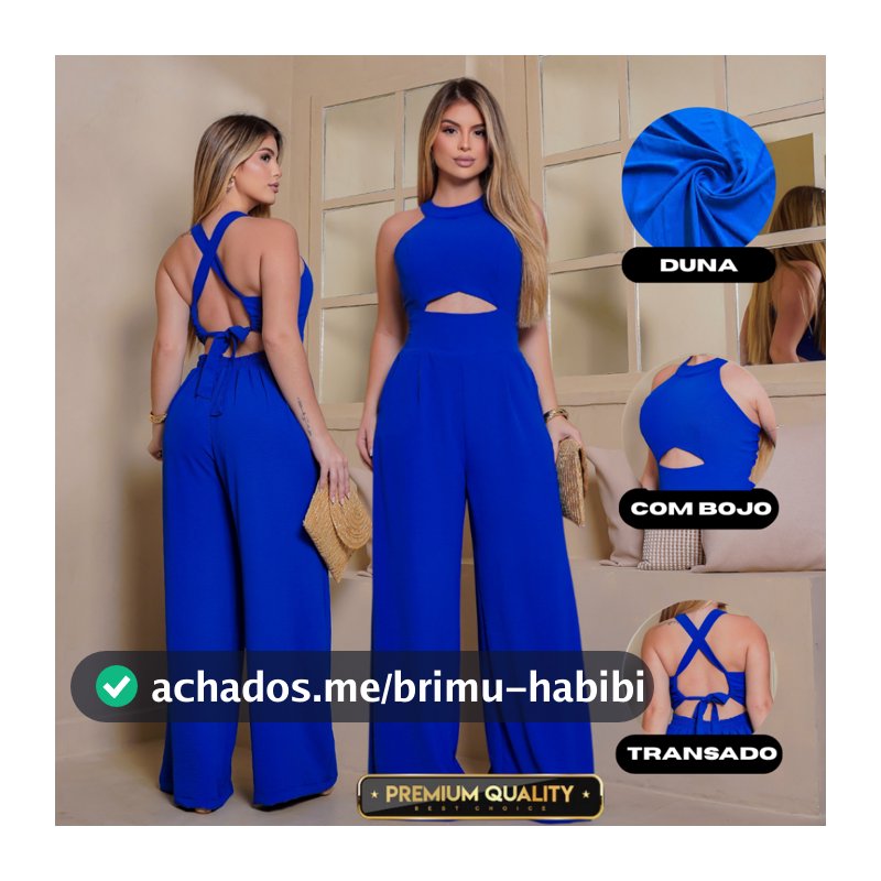 Macacão Slim com Bolso Estilo Pantalona com Alças regulaveis com decote Na Barriga