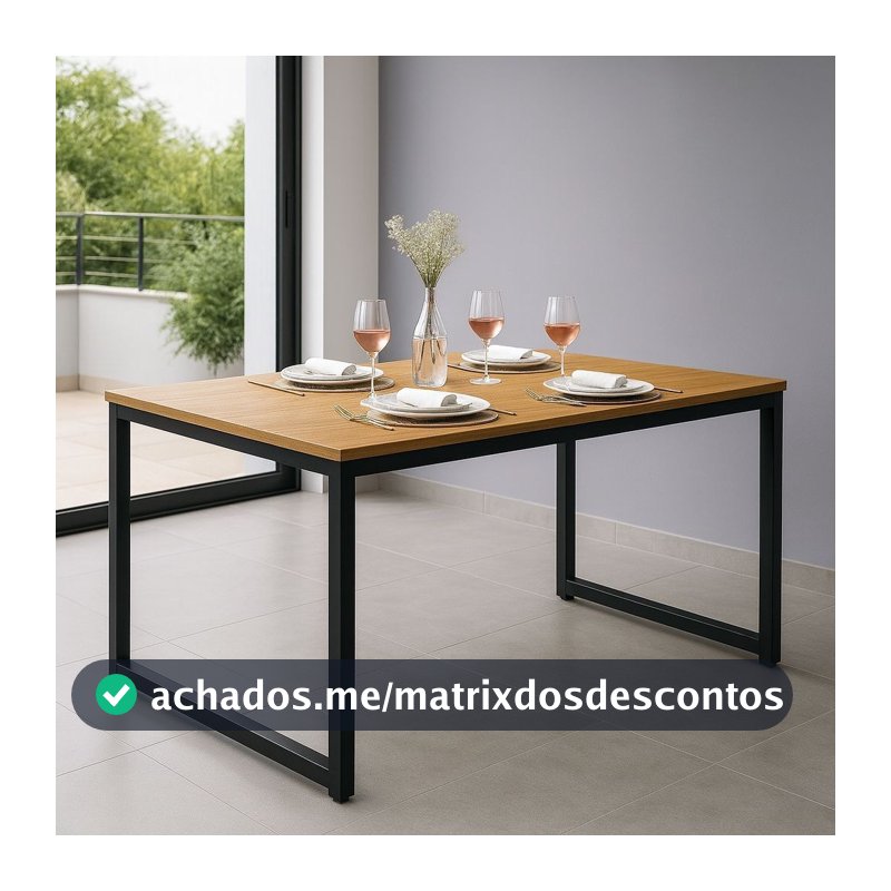 Mesa de Jantar Industrial com Base de Metal e Formato Retangular 120x80 cm