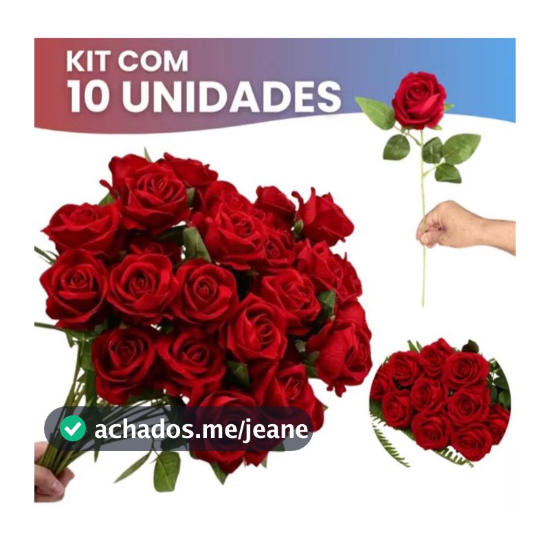 Kit 10 Rosas Colombiana Vermelha  Premium Artificial Aveludada Individual 50cm  Arranjo Flor