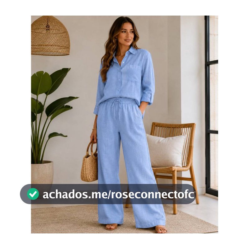 Conjunto de Linho Feminino Camisa Manga Longa e Calça Pantalona Elegante Y832