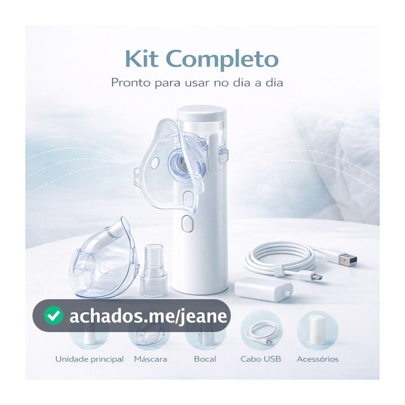 Nebulizador Mesh Inalador Ultra-sônico Automático Silencioso USB com Máscaras Adulto e Infantil