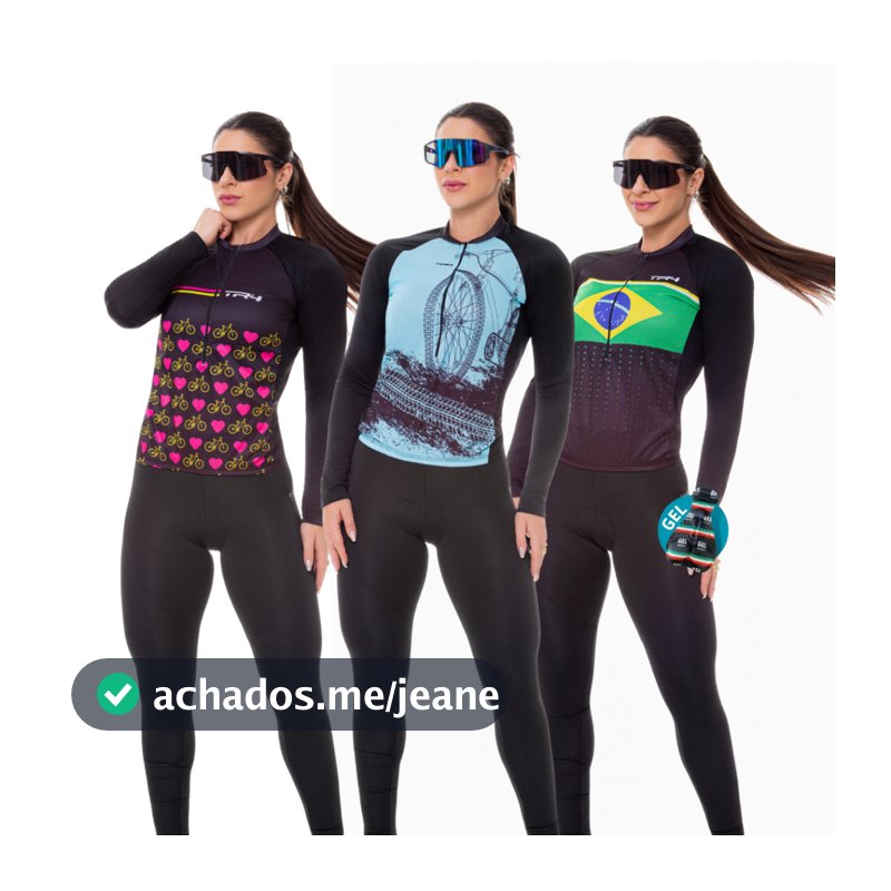 Conjunto de Ciclismo Inverno Gel Feminino Camisa Blusa Manga Longa e Calça com Bolsos Forro em Gel