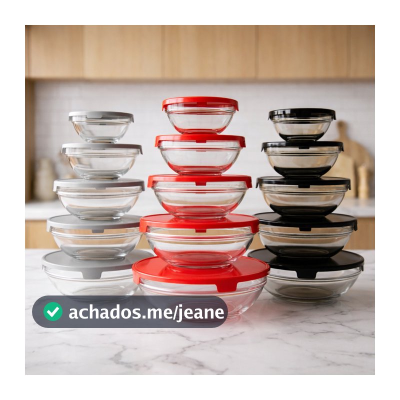 Conjunto de 5 Potes de Vidro Redondos – Ideal para Alimentos e Refeições