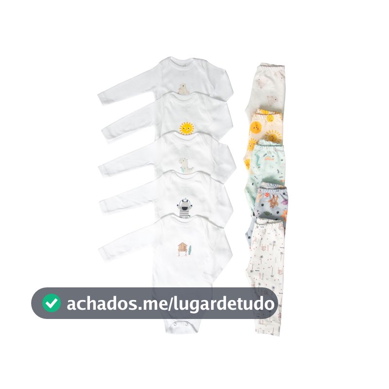 Kit 10 Peças Conjunto Bebê Body e Calça Pranchinha Zebrinha Ursinho Dino Rex Solzinho Roupa de Bebê Infantil