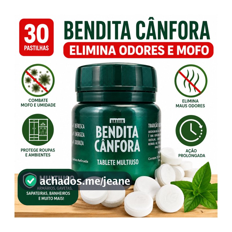Pastilhas de Cânfora Bendita Cânfora 30 Unidades Antimofo Elimina Odores Armários Gavetas Sapateiras