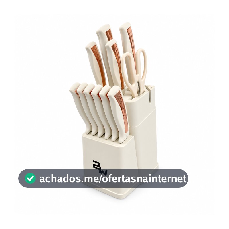 Kit de Facas 14 Peças com Suporte Afiador Integrado Tesoura e 6 Facas para Carne