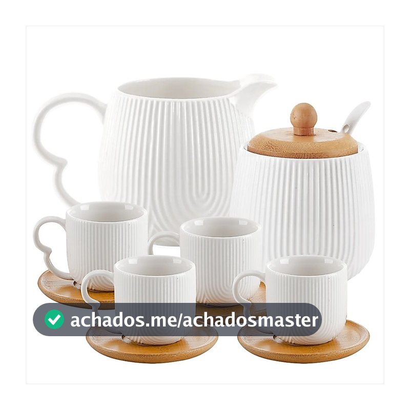 Conjunto de Xicaras Oásis Branco 90ml Com Açucareiro e Cremeira Em Cerâmica Cantinho do Café