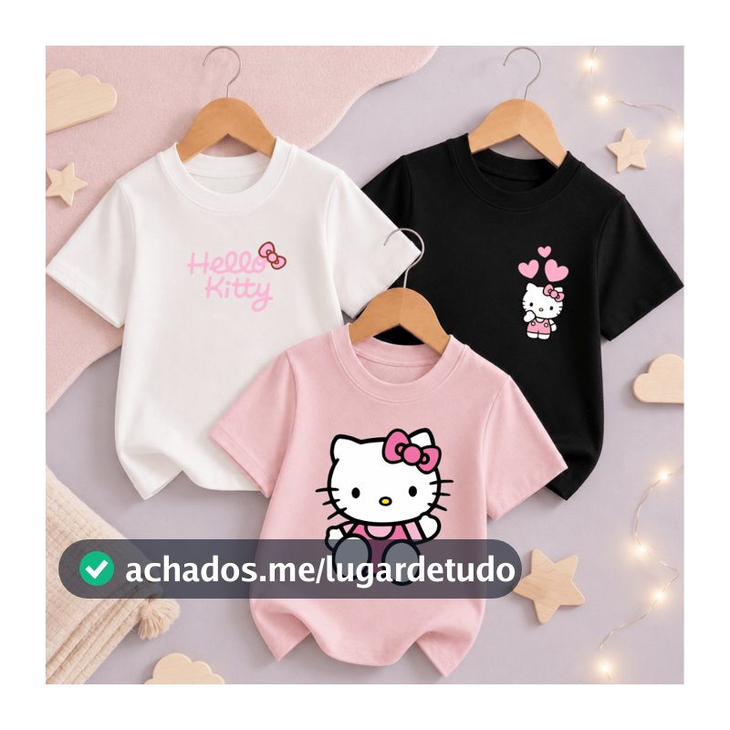 Kit 3 Camisetas Hello Kitty Estilosas Rosas Delicadas 2 ao 16