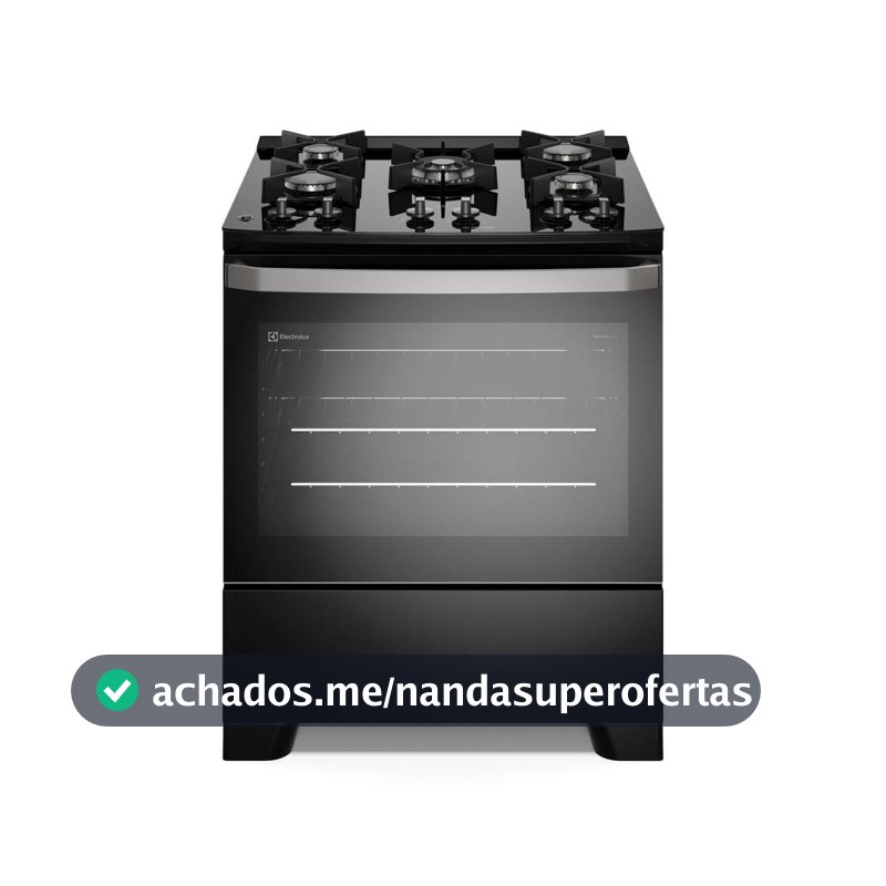 Fogão 5 bocas Electrolux Preto Efficient Mesa de Vidro, PerfectCook e Grades de Ferro (FE5GB)