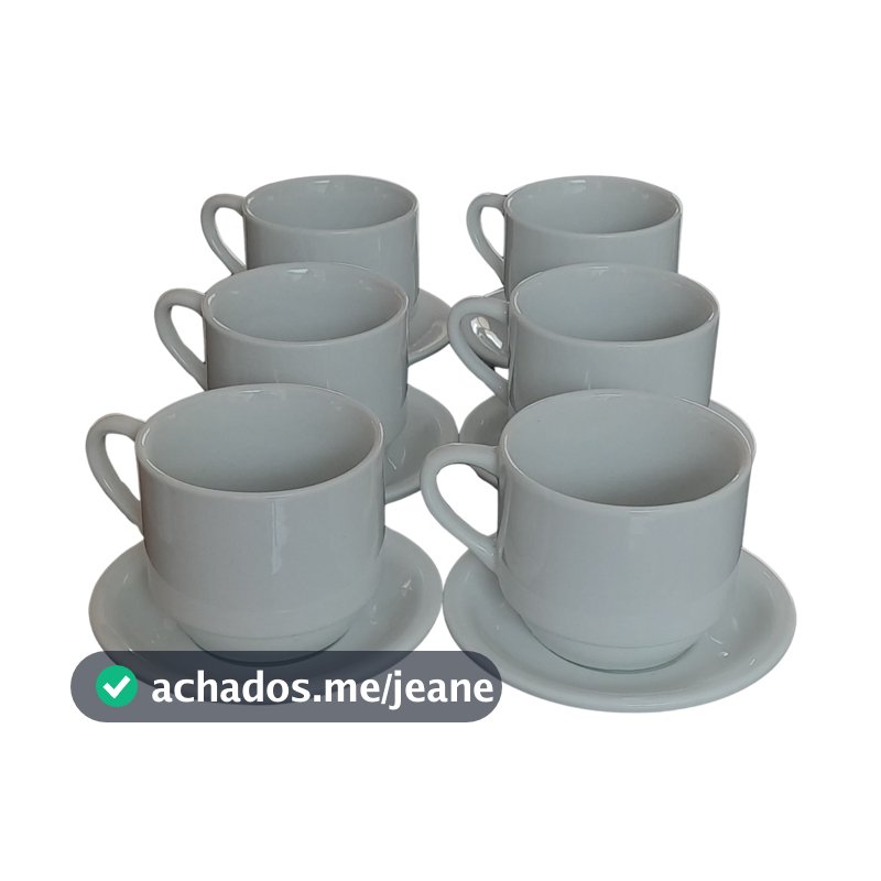 Jogo 6 xícaras de Café e Chá com pires - 200 ml Empilháveis - Porcelana branca