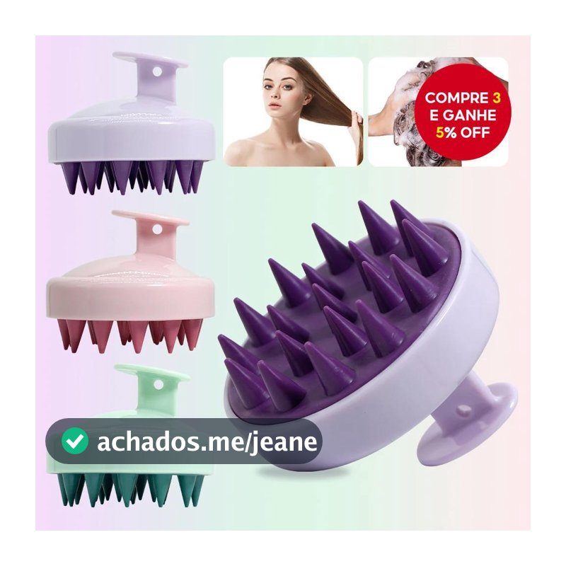 Escova de xampu de silicone macia, esfoliante para massagem e limpeza do couro cabeludo. Seco ou molhado.