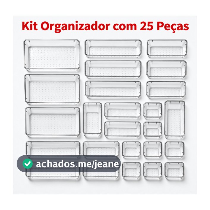 Kit 25 Organizador Modular Multiuso para Gaveta, Geladeira e Maquiagem, Plástico Transparente, Estilo Acrílico