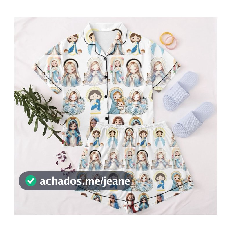 pijama americano roupa de dormir religioso Deus jesus cristo santo expedito nossa senhora Maria moda verão 2026