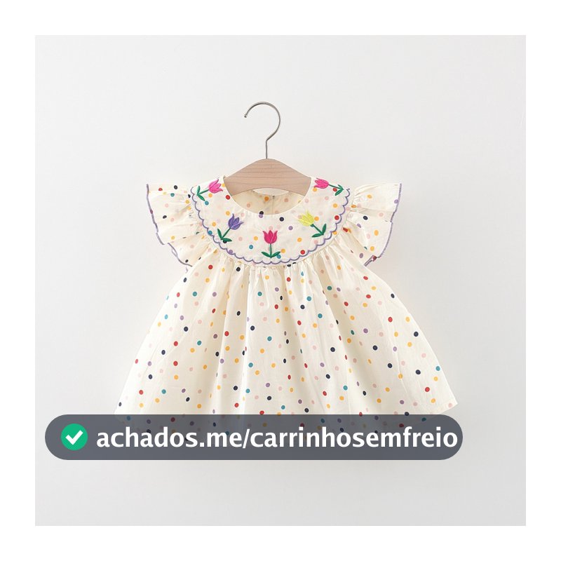 Vestido de Boneca para Meninas, Verão, com Bolinhas Coloridas e Bordado de Flores (0-3 Anos)