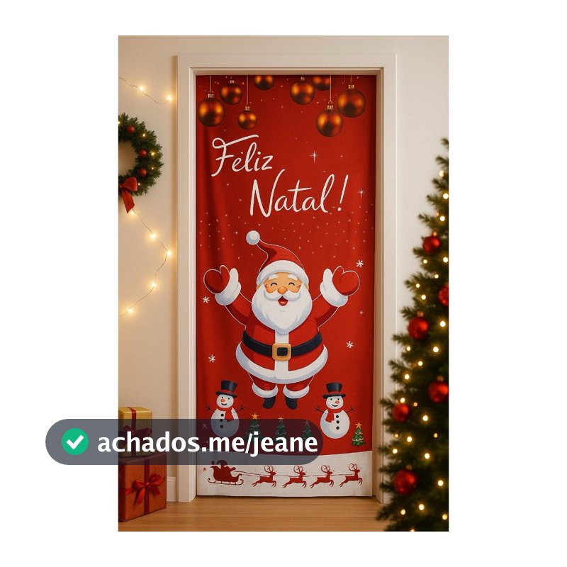 Capa De Porta Decoração de Natal Papai Noel para Casa Em Tecido 0,85x2,10m Veste Porta