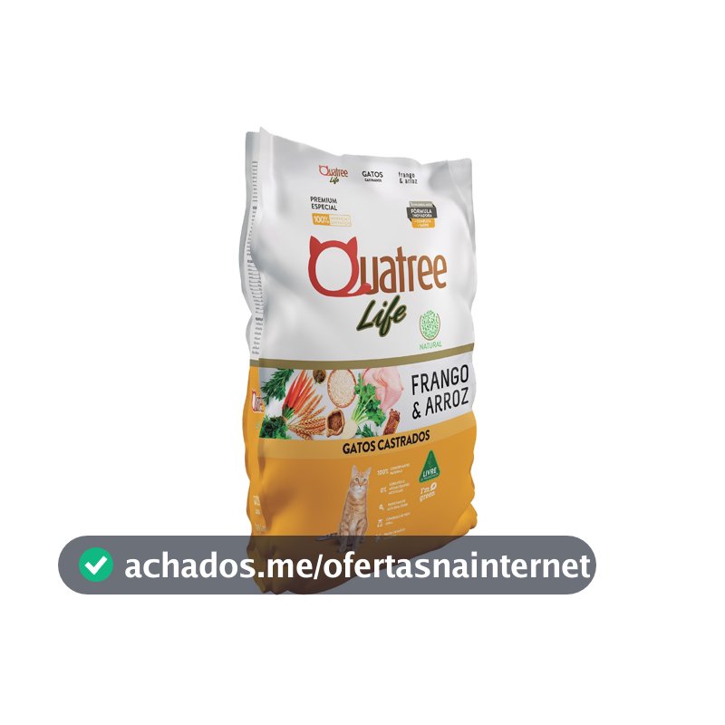Ração Quatree Life Gatos Castrado Frango e Arroz 20 kg