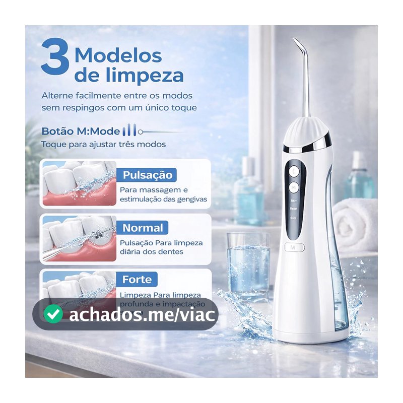 Irrigador Oral Dental Portátil Sem Fio Com Jato de Água Recarregável para Higiene Bucal Profunda