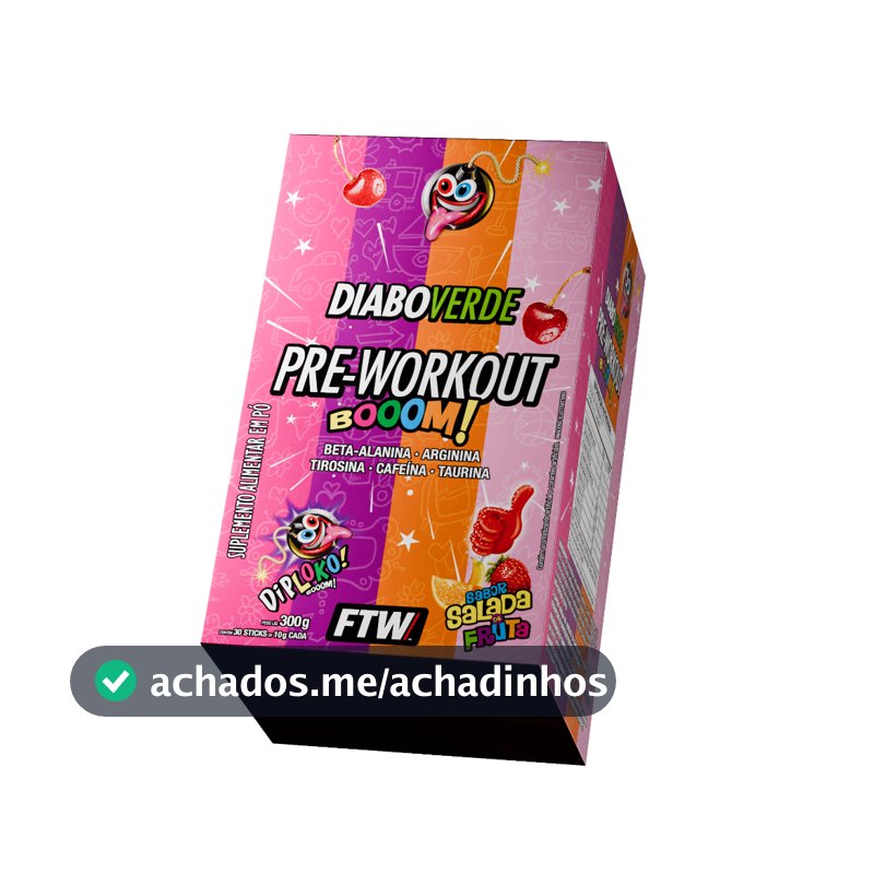 Pré Treino Diabo Verde Diploko Booom Ftw 300g 30 Sticks Sabor Salada De Frutas Cafeína Energia Foco