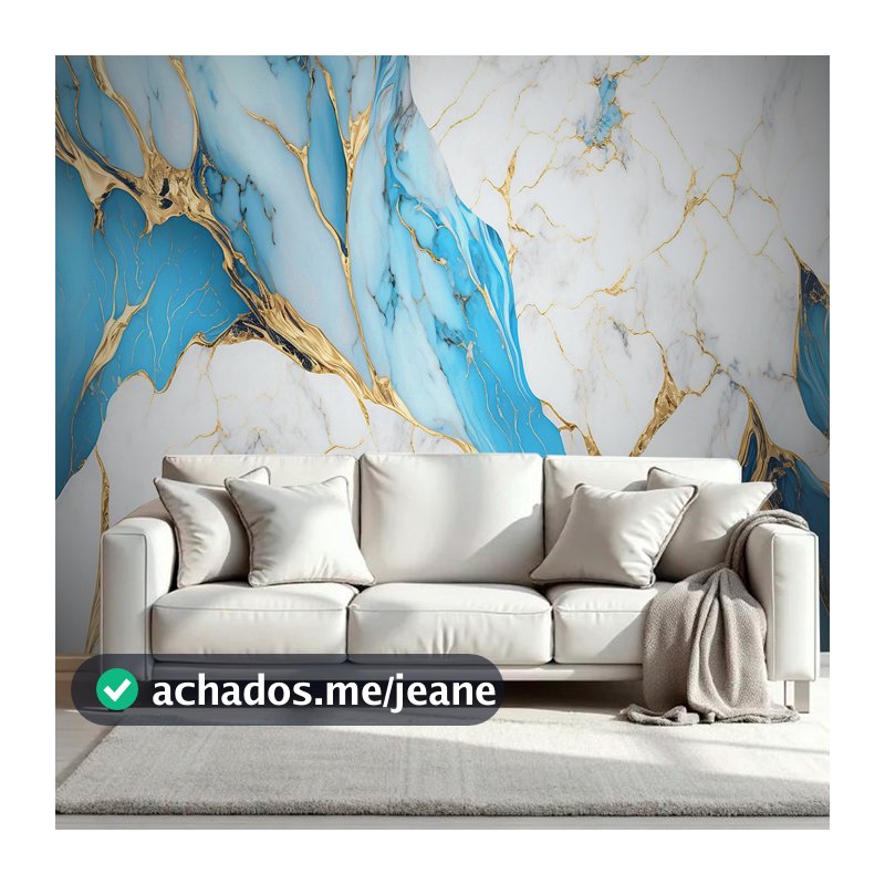 Papel de Parede Para Casa Adesivo Lavavel Mármore Azul Branco Dourado Sala Quarto Cozinha Lavabo