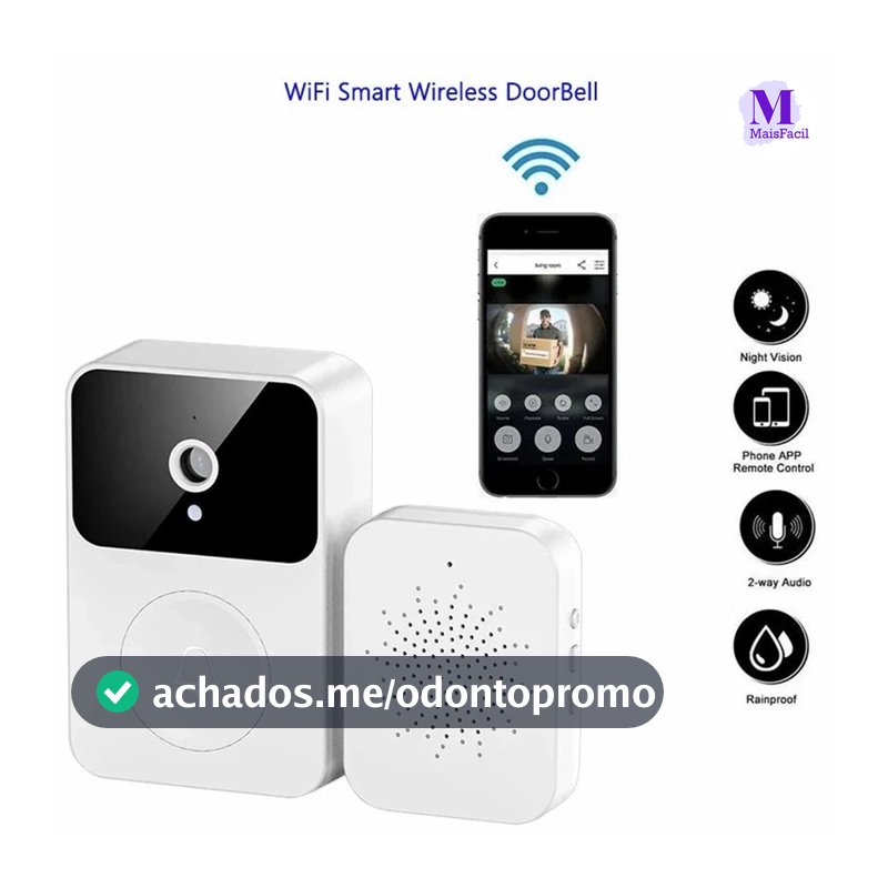 Campainha Wi-Fi Recarregável com Monitoramento HD 24h e Acessórios Completos (Cabo de Dados Incluso) para Sua Segurança