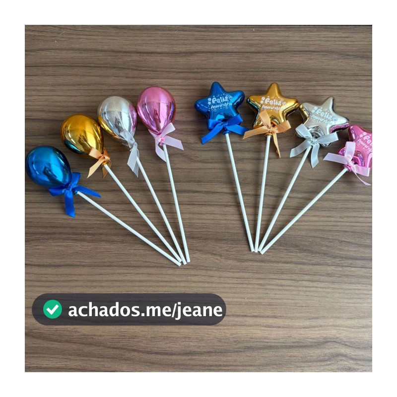 Topo de Bolo Estrela ou Balão Metalizado 21cm Rosê, Azul, Prata ou Dourado para Decoração de Festa