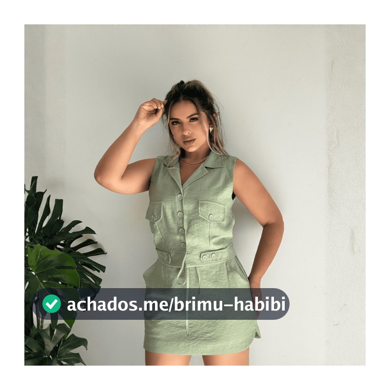Conjunto Feminino Regata Botões Com Bolsos Short Saia Moda Slim Elegante Tecido Sensoriall Marrant Chique
