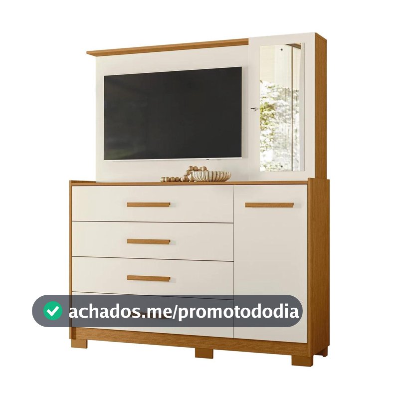 Cômoda Para Quarto com Painel TV 43 Pol Azaleia A02 Off/Cinamomo - Mpozenato