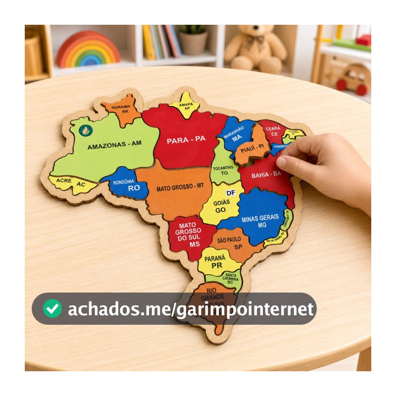 Quebra Cabeça Mapa do Brasil Infantil MDF Brinquedo Educativo Pedagógico de Encaixe Colorido