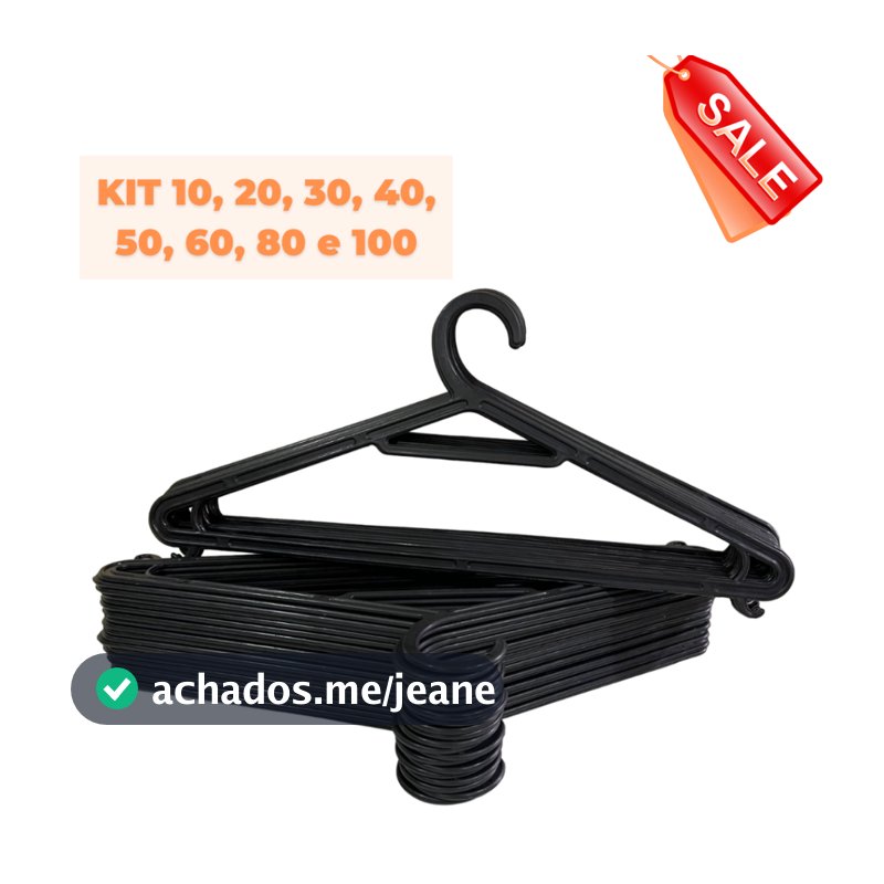 Cabide Adulto Preto Kit 100 - 80 - 60 - 50 -30 - 20 - 10  - Direto da Fábrica G002