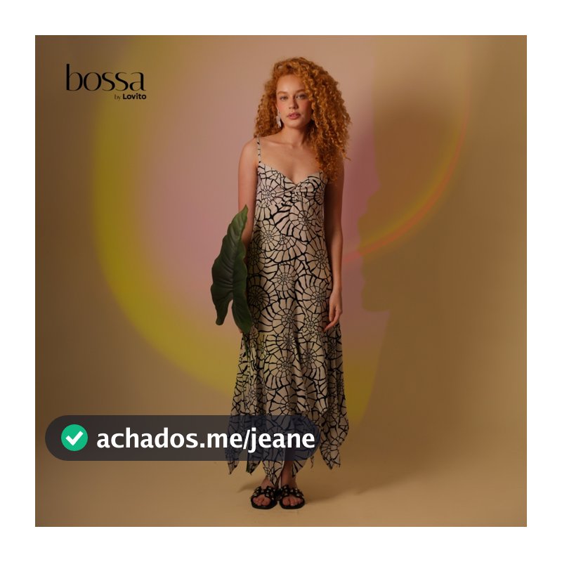 Lovito Bossa Vestido Feminino Midi em Viscose Pontas Assimétricas Estampa Conchas PB DRB17381768