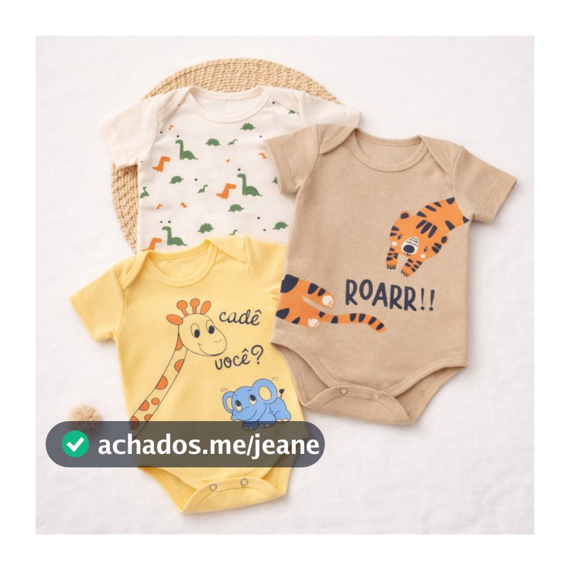 Kit 3 Body Bebê Menino Manga Curta Algodão Estampas Sortidas e Fofas Enxoval Maternidade P ao GG