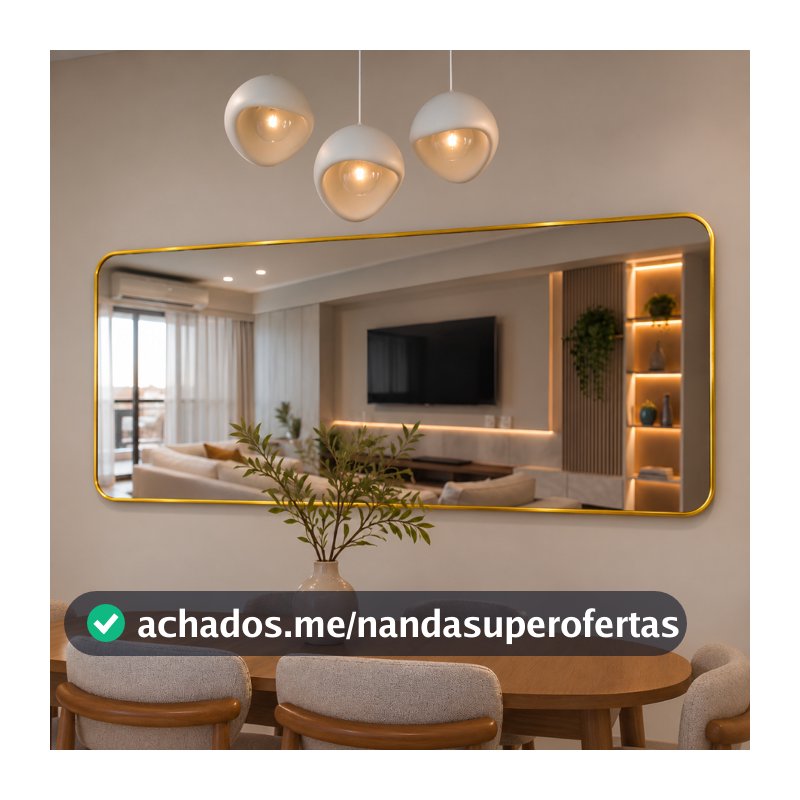 Espelho Lopazzi Retangular Corpo Inteiro 110x50cm Moldura de Alumínio Decorativo Quarto Sala Hall